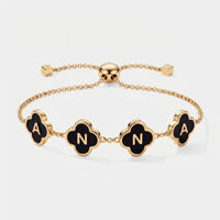 Pulsera Trébol Esmalte Negro - Inicial Oro