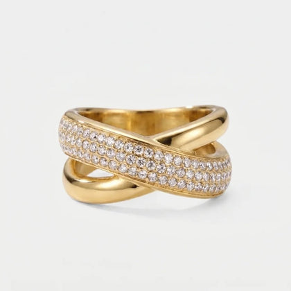 Anillo Cóctel Crossover - Medio Pavé Cúpula Circonita