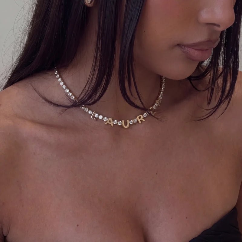 Collar Tennis Iniciales - Personalizado Oro Circonita