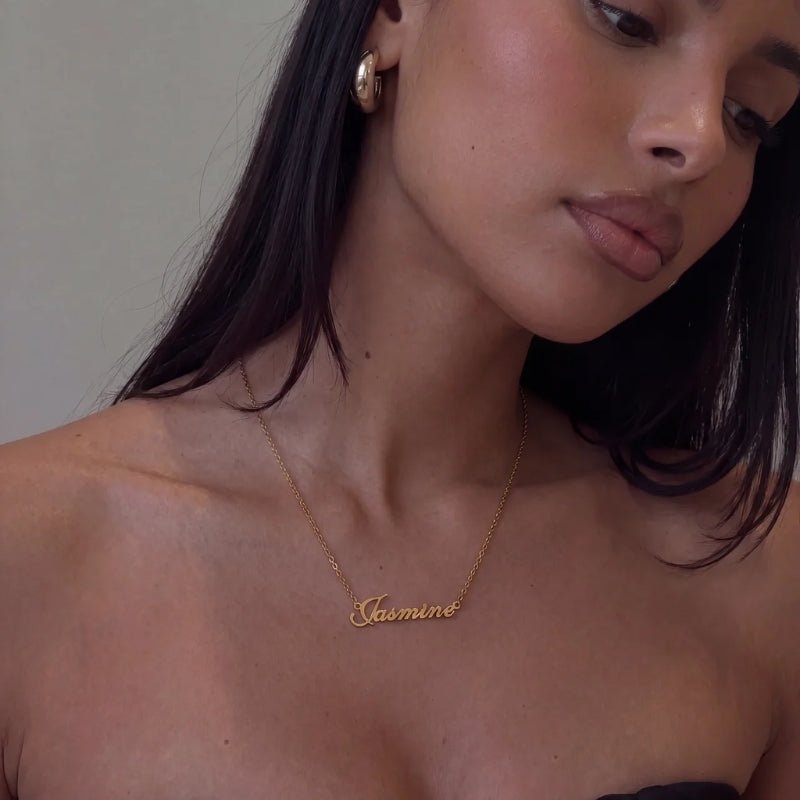 Collar Placa Nombre - Personalizado Oro