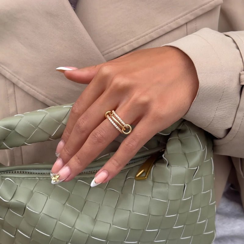 Anillo Pavé Triple - Anillos Enlazados Apilable Oro