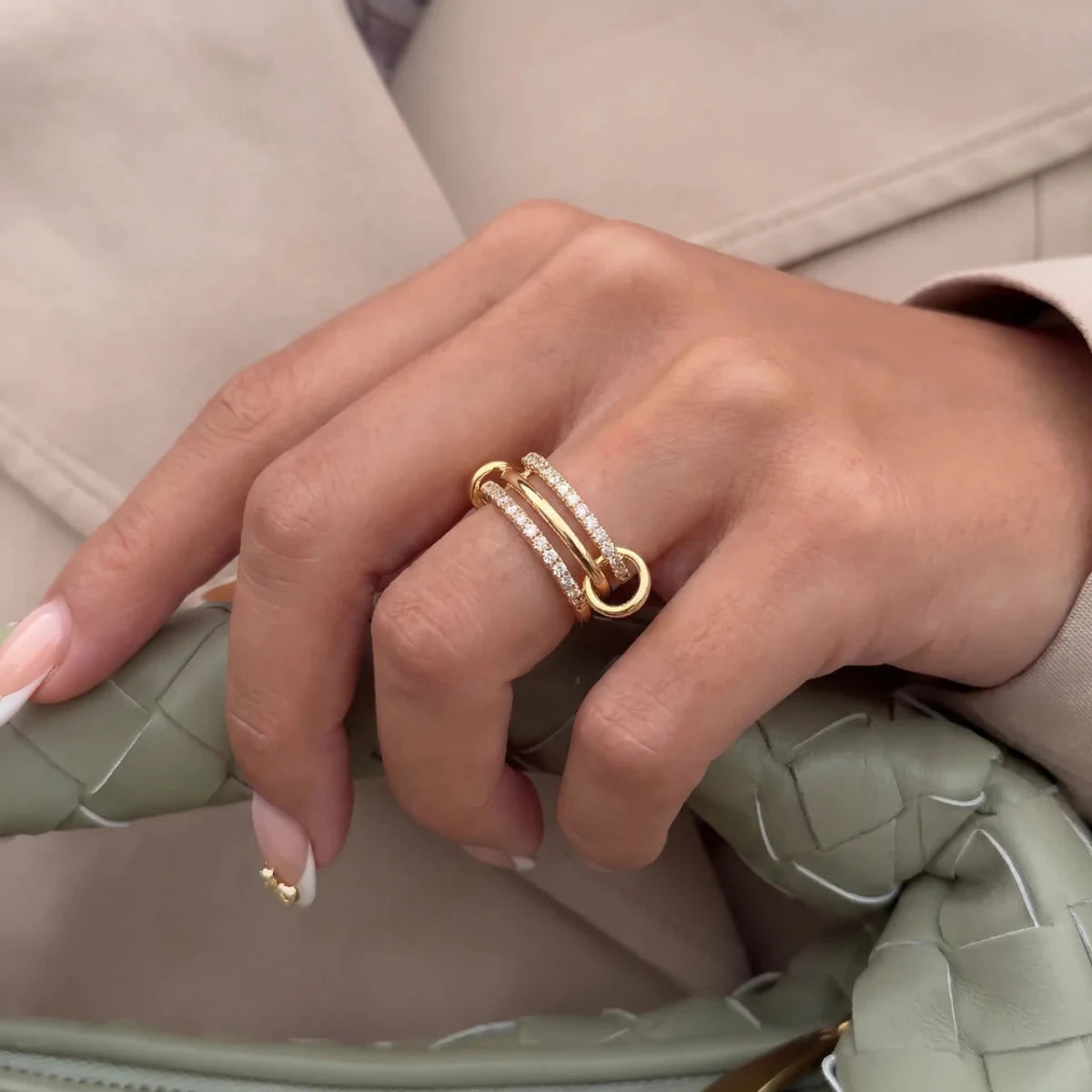 Anillo Pavé Triple - Anillos Enlazados Apilable Oro