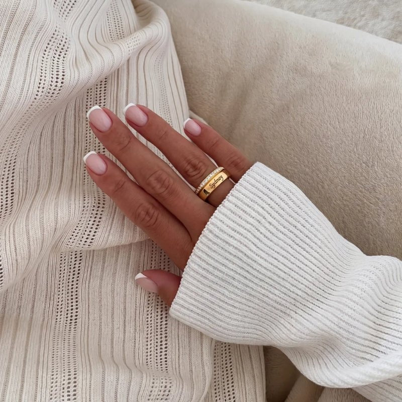 Anillo Doble Alianza - Nombres Personalizado Oro