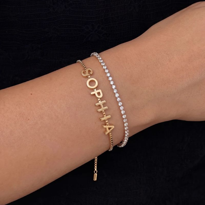 Pulsera Piedra de Nacimiento - Nombre Personalizado Oro