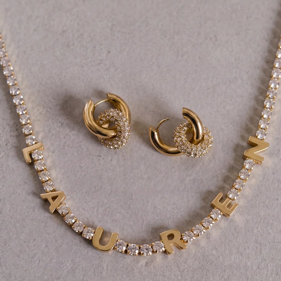 Collar Tennis Iniciales - Personalizado Oro Circonita