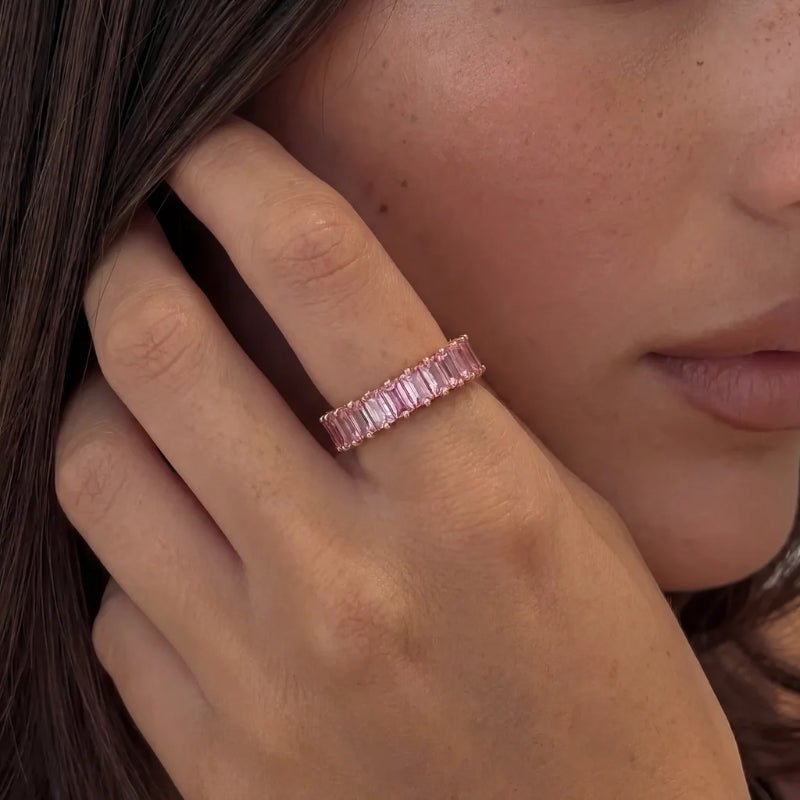 Anillo Cuarzo Rosa - Baguette en Pétalos