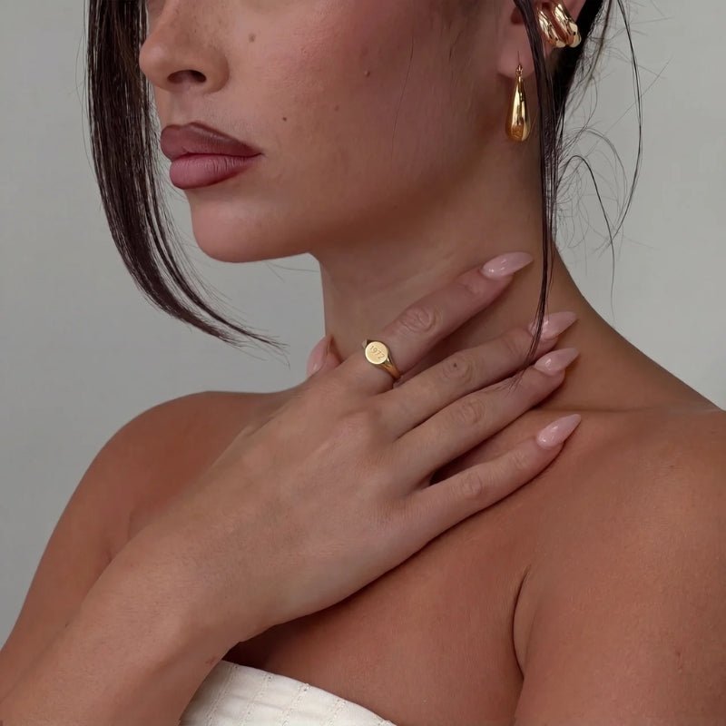 Anillo Sello - Año Grabado Personalizado Oro