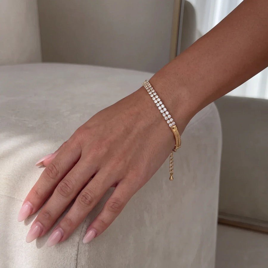 Brazalete Rígido Oro - Tennis Cable Flexible