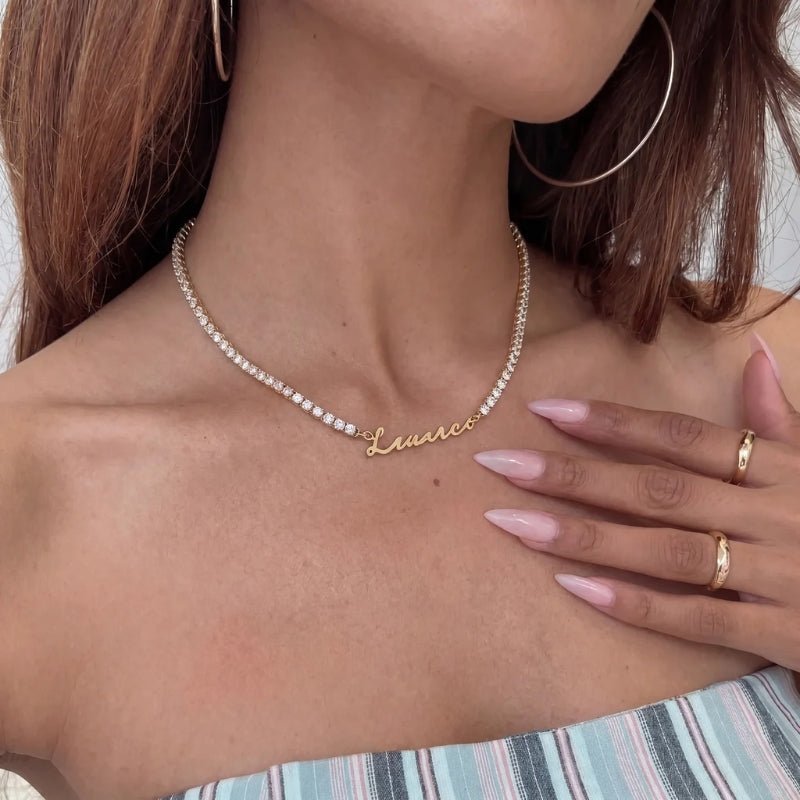 Collar Tennis Nombre - Personalizado Oro Circonita
