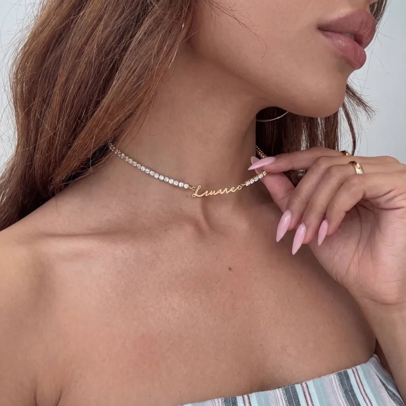 Collar Tennis Nombre - Personalizado Oro Circonita