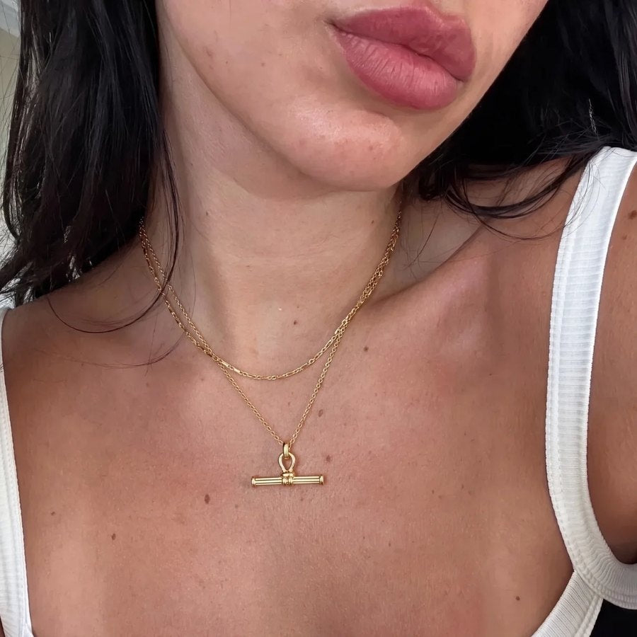 Gold T-Bar Necklace Set