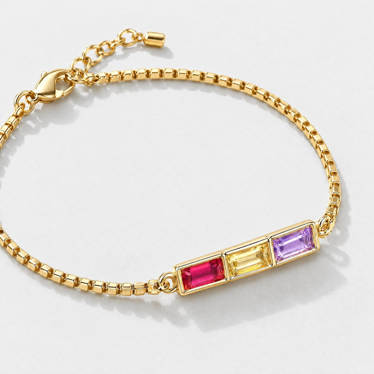 Baguette Birthstone Custom Bar Bracelet - Gold | Moonela