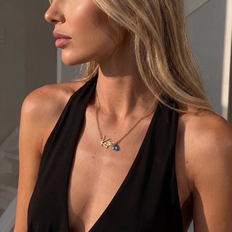 Collar Nombre y Piedra de Nacimiento - Hecho a Mano Oro