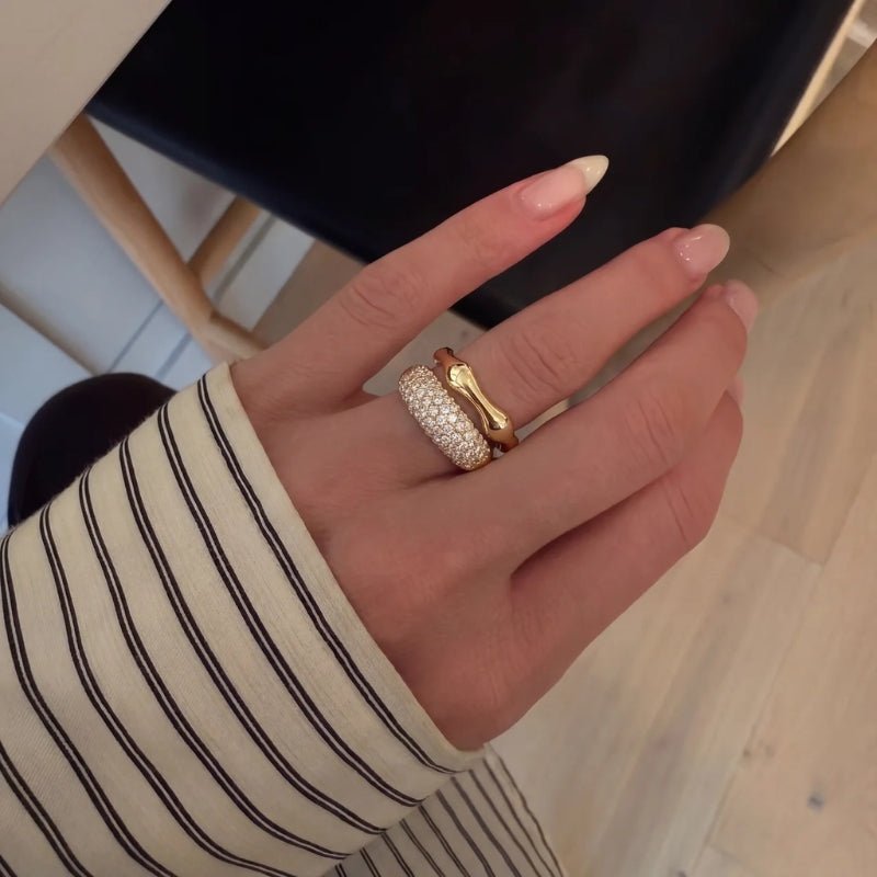Anillo Cóctel - Cúpula Pavé Completa Circonita Oro