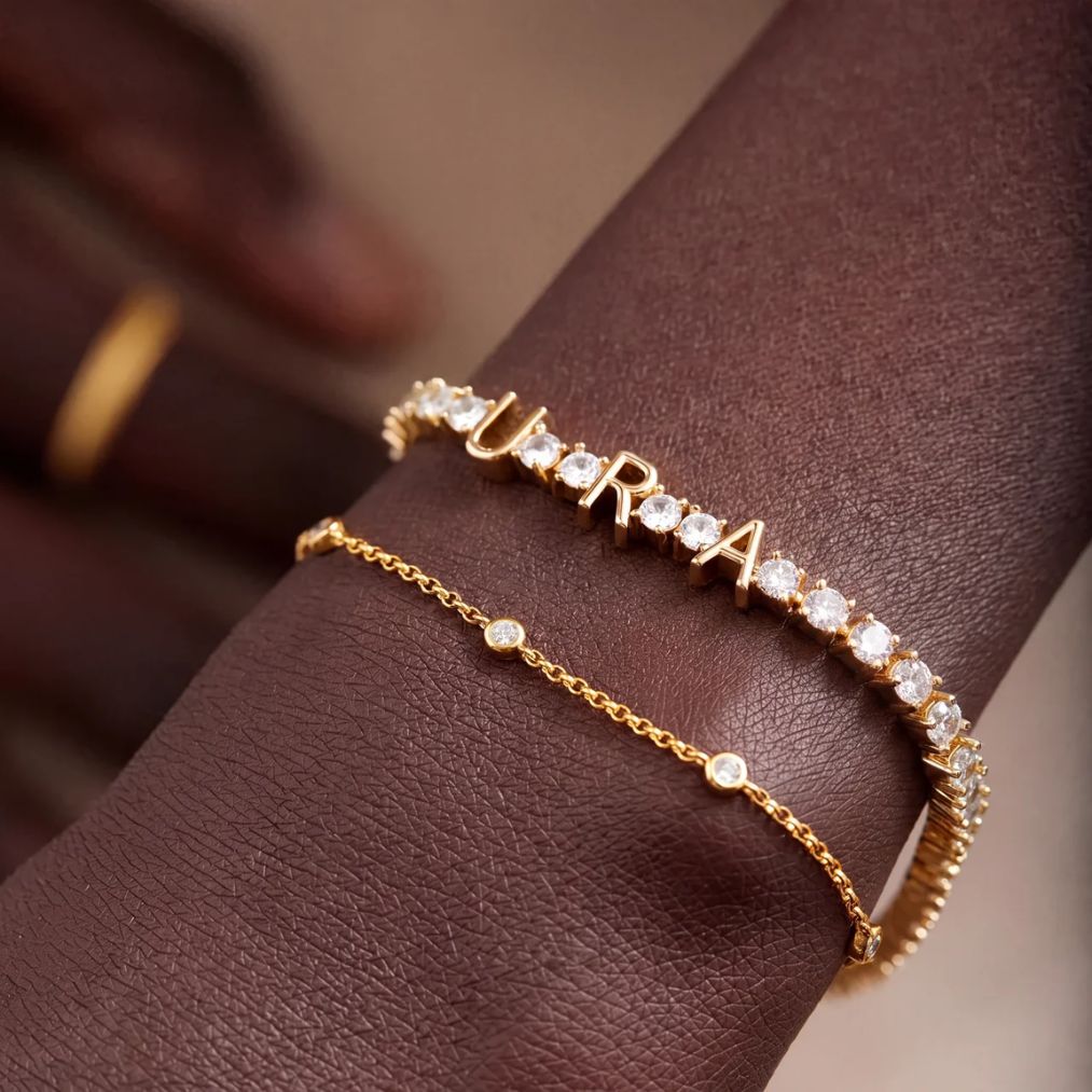 Pulsera Tennis Nombre Personalizado - Oro Circonita