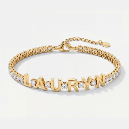 Pulsera Tennis Nombre Personalizado - Oro Circonita