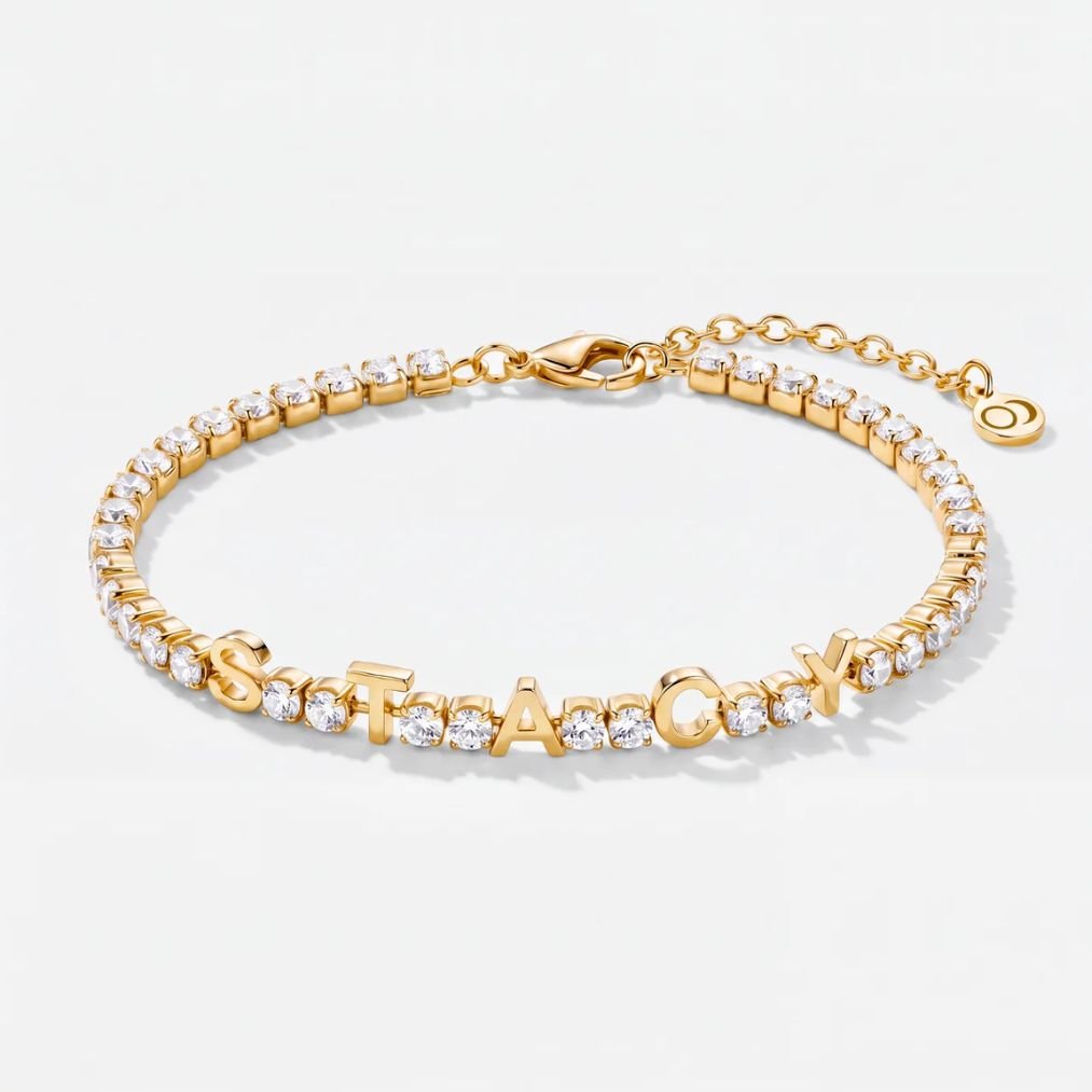 Pulsera Tennis Nombre Personalizado - Oro Circonita