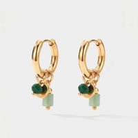 Pendientes Aro Charm - Sabiduría Ónix Verde Oro