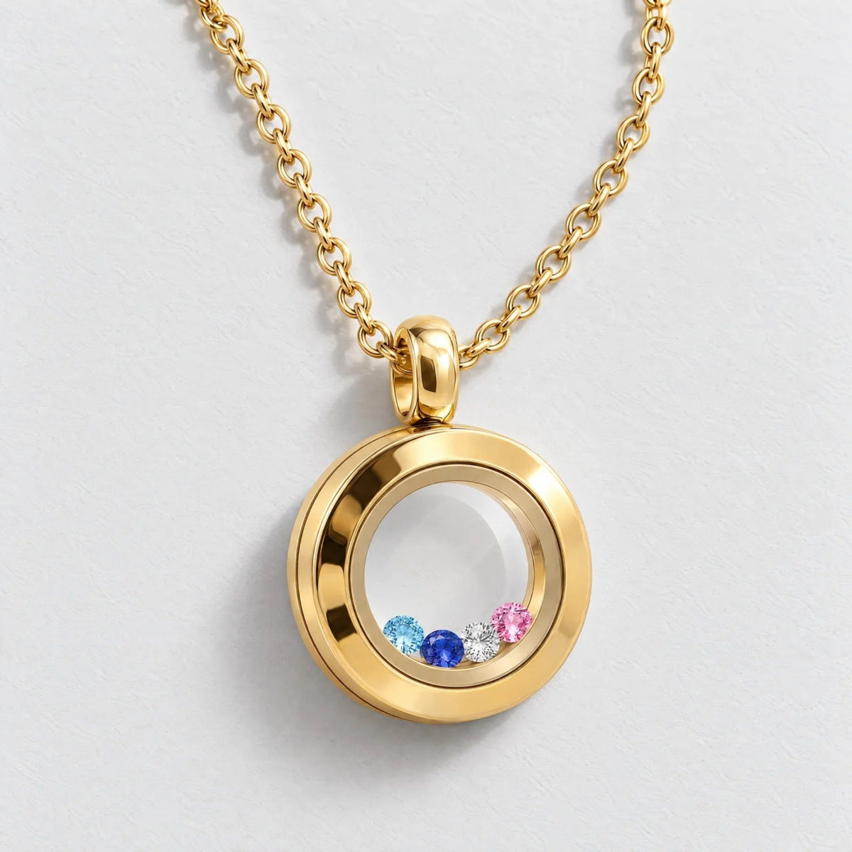 Floating Birthstone Custom Locket Necklace - Gold | Moonela