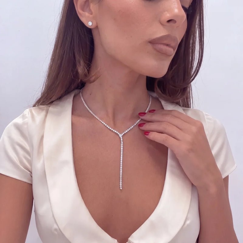 Collar Lariat Oro - Tennis Lágrima Diamante Circonita