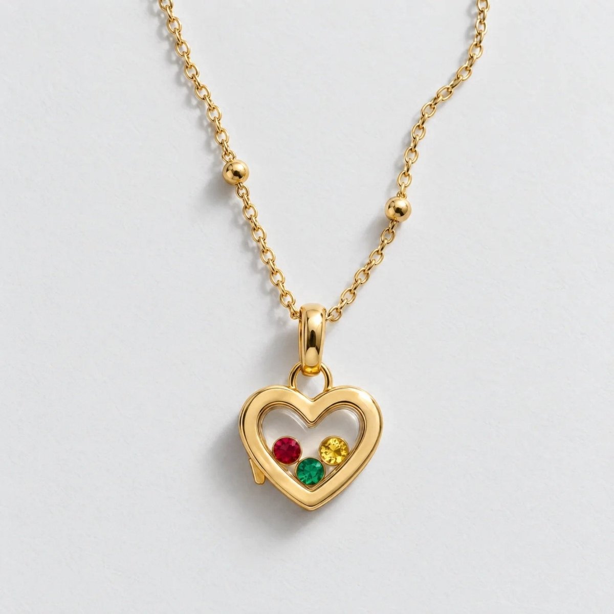Heart Floating Birthstone Custom Locket Necklace - Gold | Moonela