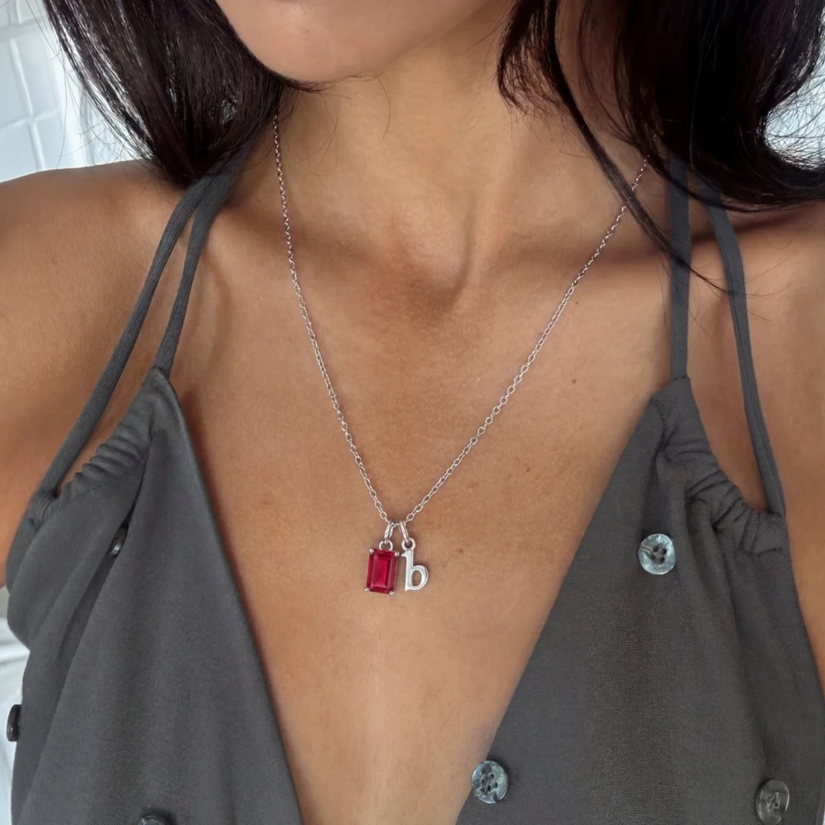 Collar Inicial y Piedra de Nacimiento - Oro Personalizado