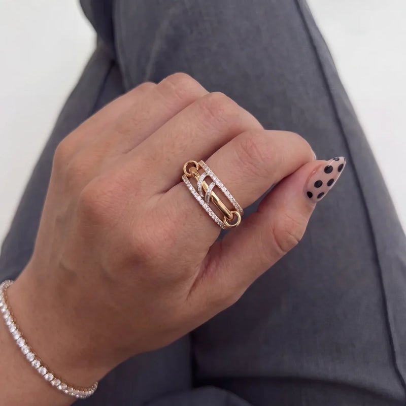 Anillo Pavé Ondas - Multi-Capa Bicolor