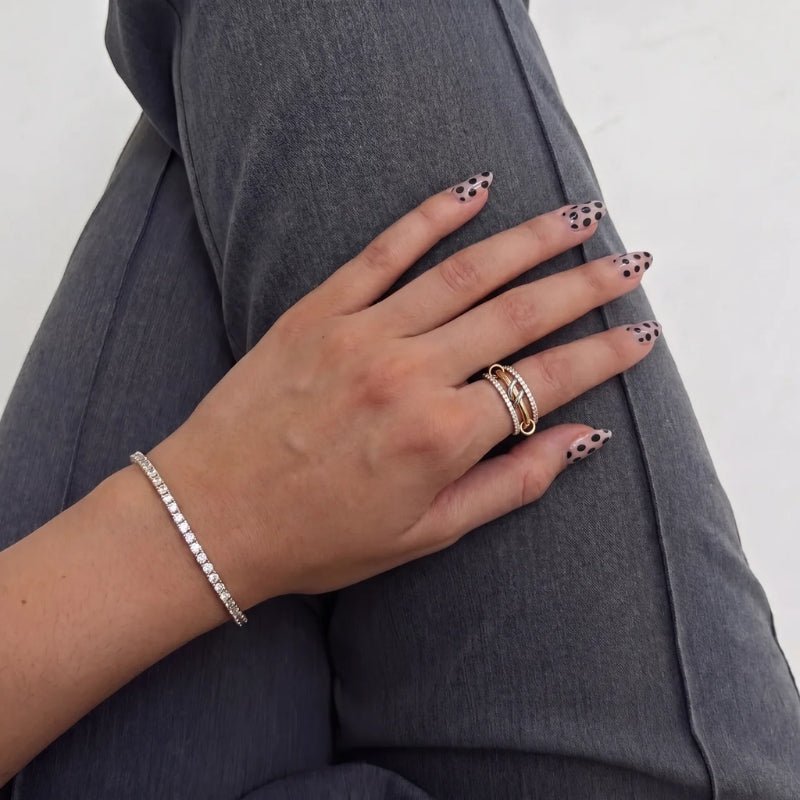 Anillo Pavé Ondas - Multi-Capa Bicolor