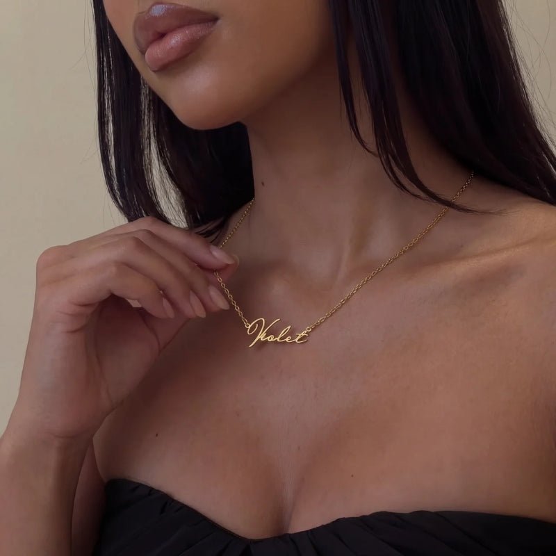 Collar Nombre Firma - Caligrafía Oro Delicada