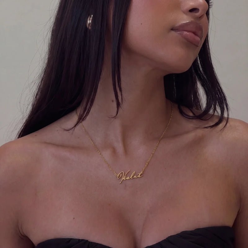 Collar Nombre Firma - Caligrafía Oro Delicada