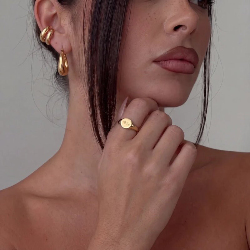 Anillo Sello - Año Grabado Personalizado Oro
