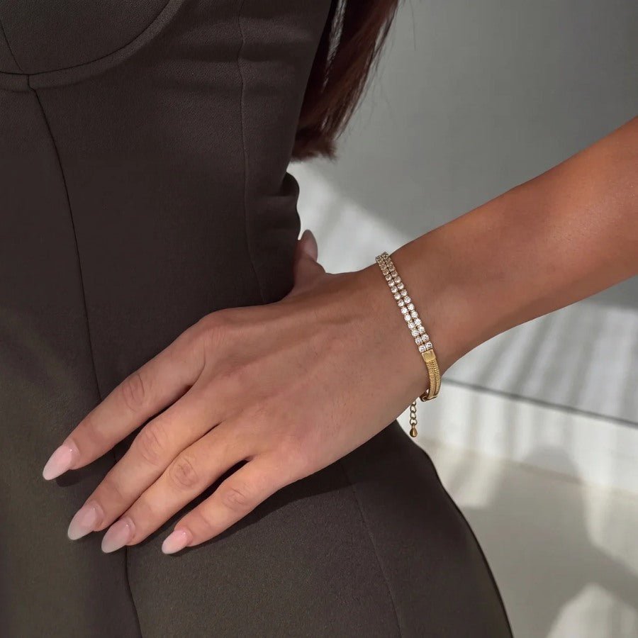 Brazalete Rígido Oro - Tennis Cable Flexible